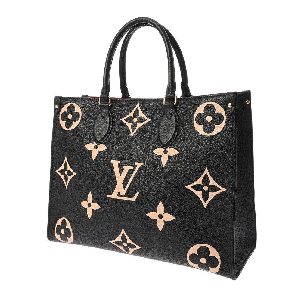 Louis Vuitton Leather Beige Empreinte Black OnTheGo Monogram Handbag Tan Black